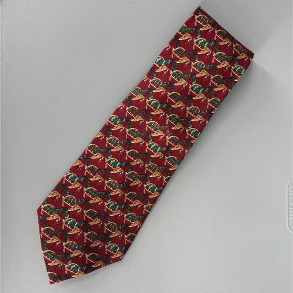 Vintage Salvatore Ferragamo Men's Hunting Horn Silk Tie Red Novelty 3.5" Wide - Picture 3 of 9